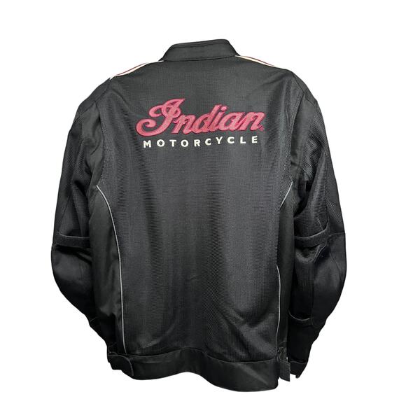 Indian Motorcycle Black Leather Armor Mesh Biker Riding Zip Up Jacket 2XL - Picture 1 of 12